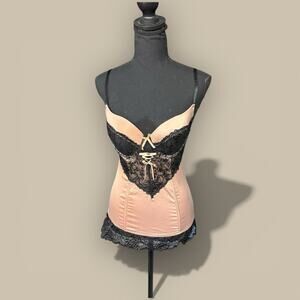 Felina Lace Trim Goth Corset Top Women Medium Nude Black Lace Up Lined Lingerie